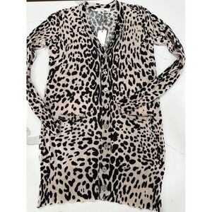 Ellison Womens Leopard Print Cotton Linen Longline Cardigan Sweater Tan L